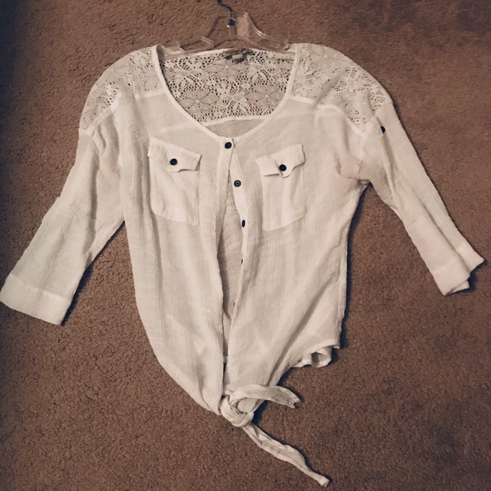 Three quarter length white shirt by One World